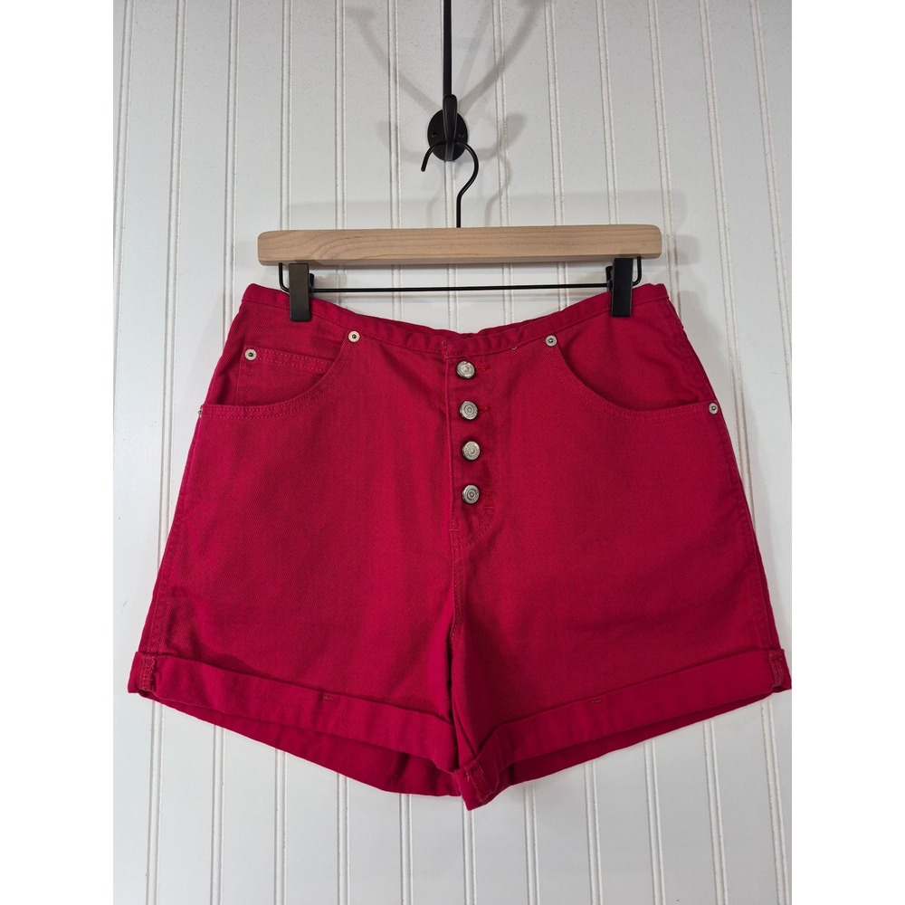 Vintage Gitano High Waisted Pink Denim Shorts Button Fly Cotton 10 Magenta 31"W